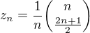 $z_n=\frac{1}{n}\binom{n}{\frac{2n+1}{2}}$