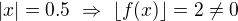 kopírovat do textarea $|x|=0.5\ \Rightarrow\ \lfloor f(x)\rfloor=2\neq0$