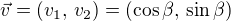 $\vec v = (v_1,\, v_2)=(\cos \beta, \,\sin \beta)$
