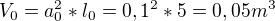 $V_{0} = a_{0}^{2} * l_{0} = 0,1^{2 }*5 = 0,05 m^{3}$