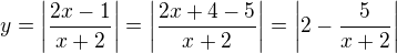 $y=\left|\frac{2x-1}{x+2}\right|=\left|\frac{2x+4-5}{x+2}\right|=\left|2-\frac{5}{x+2}\right|$