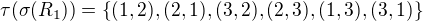 $\tau(\sigma(R_1)) = \{(1, 2), (2, 1), (3, 2), (2, 3), (1, 3), (3, 1)\}$