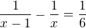kopírovat do textarea $\frac{1}{x-1}-\frac{1}{x}=\frac{1}{6}$