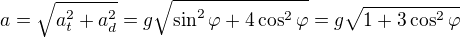 kopírovat do textarea $a=\sqrt{a_t^2+a_d^2}=g\sqrt{\sin^2\varphi+4\cos^2\varphi}=g\sqrt{1+3\cos^2\varphi}$