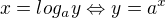 $x=log_{a}y\Leftrightarrow y=a^{x}$