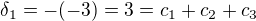 kopírovat do textarea $\delta_1 = -(-3)=3=c_1 + c_2 +c_3$