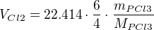kopírovat do textarea $V_{Cl2} = 22.414 \cdot \frac{6}{4}\cdot \frac{m_{PCl3}}{M_{PCl3}}$