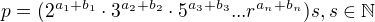 $p= (2^{a_1+b_1}\cdot3^{a_2+b_2}\cdot5^{a_3+b_3}... r^{a_n+b_n})s, s\in \mathbb{N}$