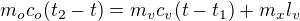 $m_oc_o(t_2-t)=m_vc_v(t-t_1)+m_xl_v$