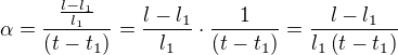 kopírovat do textarea $\alpha=\frac{\frac{l-l_1}{l_1}}{\(t-t_1\)} = \frac{l-l_1}{l_1}\cdot \frac{1}{\(t-t_1\)}=\frac{l-l_1}{l_1\(t-t_1\)}$