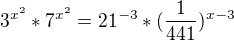 $3^{x^{2}}*7^{x^{2}}=21^{-3}*(\frac{1}{441})^{x-3}$