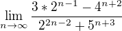 kopírovat do textarea $\lim_{n\to\infty }\frac{3*2^{n-1}-4^{n+2}}{2^{2n-2}+5^{n+3}}$