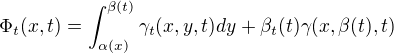 $\Phi_t(x,t)=\int_{\alpha(x)}^{\beta(t)}\gamma_t(x,y,t)dy+\beta_t(t)\gamma(x,\beta(t),t)$