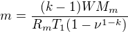 $m=\frac{(k-1)WM_m}{R_mT_1(1-\nu^{1-k})}$