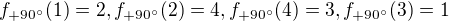 $f_{+90�}(1)=2, f_{+90�}(2)=4, f_{+90�}(4)=3, f_{+90�}(3)=1$