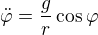 $\ddot\varphi=\frac{g}{r}\cos\varphi$