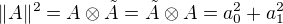 $\|A\|^2=A\otimes\tilde{A}=\tilde{A}\otimes A=a_0^2+a_1^2$