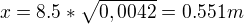 $x= 8.5*\sqrt{0,0042}=0.551m$