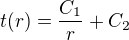 $t(r)=\frac{C_1}r+C_2$