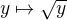 $y \mapsto \sqrt{y}$