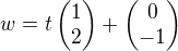 $w=t\begin{pmatrix}1\\2\end{pmatrix}+\begin{pmatrix}0\\-1\end{pmatrix}$