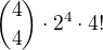 ${4\choose4}\cdot2^4\cdot4!$