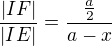 $\frac{|IF|}{|IE|}=\frac{\frac a2}{a-x}$