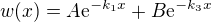 $w(x) = A\mathrm{e}^{-k_1 x }+ B\mathrm{e}^{-k_3 x }$