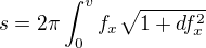 $s=2\pi \int_{0}^{v}f_{x}\sqrt{1+df_{x}^{2}}$