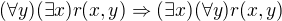 $(\forall y)(\exists x)r(x,y)\Rightarrow (\exists x)(\forall y)r(x,y)$