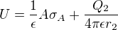 $U = \frac{1}{\epsilon} A \sigma_A + \frac{Q_2}{4 \pi \epsilon r_2}$