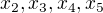 $x_{2}, x_{3}, x_{4}, x_{5}$