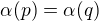 $\alpha(p)=\alpha(q)$