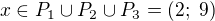 kopírovat do textarea $x \in P_1 \cup P_2 \cup P_3 = (2; \ 9)$