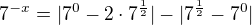 $7^{-x} = |7^0-2\cdot7^{\frac{1}{2}}|-|7^{\frac{1}{2}} - 7^0|$