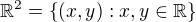 $\mathbb{R}^2=\{\(x,y\):x,y\in\mathbb{R}\}$