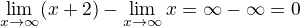 $\lim_{x \to \infty}(x+2) - \lim_{x \to \infty} x =\infty -\infty=0$