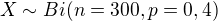 $X\sim Bi(n=300, p=0,4)$
