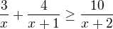 kopírovat do textarea $\frac{3}{x}+\frac{4}{x+1}\ge \frac{10}{x+2}$