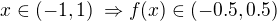 $x \in (-1 , 1) \; \Rightarrow f(x) \in (-0.5, 0.5)$