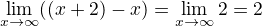 $\lim_{x \to \infty}((x+2)-x)=\lim_{x \to \infty}2=2$