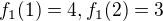 $f_{1}(1)=4,f_{1}(2)=3$