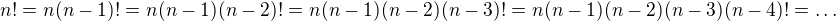 $n!=n(n-1)!=n(n-1)(n-2)!=n(n-1)(n-2)(n-3)!=n(n-1)(n-2)(n-3)(n-4)!=\dots$