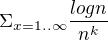 $ \Sigma_{x=1..\infty} \frac{log n}{n^k} $