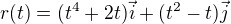 $r(t)=(t^{4}+2t)\vec{i}+(t^{2}-t)\vec{j}$