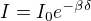 $I=I_0e^{-\beta\delta}$