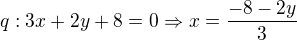 $q:3x+2y+8=0\Rightarrow x=\frac{-8-2y}{3}$