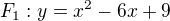 kopírovat do textarea $F_{1}:y=x^{2}-6x+9$