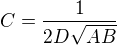 $C=\frac{1}{2D \sqrt{AB}}$