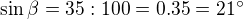 kopírovat do textarea $\sin \beta =35:100=0.35=21^\circ $